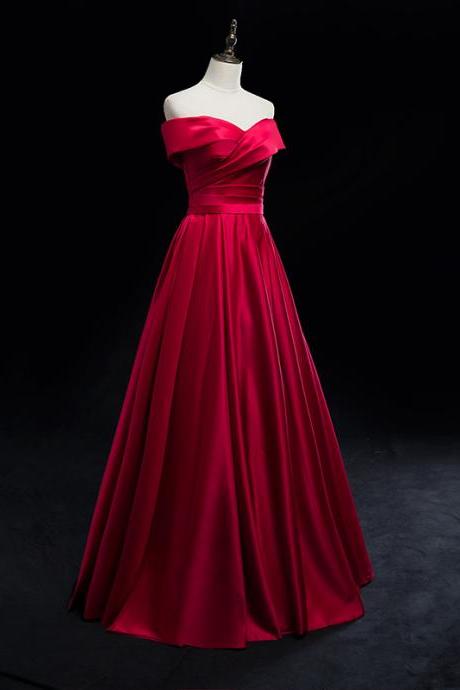 Off Shoulder Evening Dress ,red Prom Dress,elegant Formal Dress,satin Party Dress,custom Made