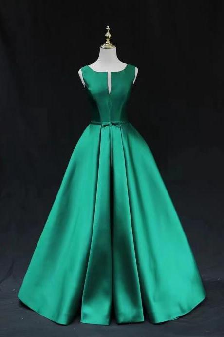 Sleeveless Evening Dress ,satin Prom Dress,green Party Dress,simple Formal Dress,custom Made
