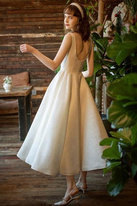 Elegant Evening Dress , Noble Prom Dress,white Party Dress,backless Bridal Dress,custom Made