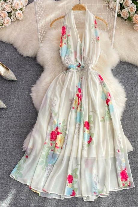 Halter Neck Dress,printed Dress ,sexy Floral Dress,backless Dress