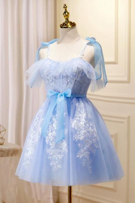 Spaghetti Strap Prom Dress,blue Evening Dress,lace Homecoming Dress,fairy Party Dress,custom Made