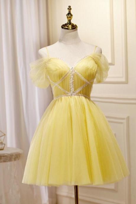Spaghtti Strap Graduation Dress, Yellow Birthday Party Dress,fresh Homecoming Dress,custom Made