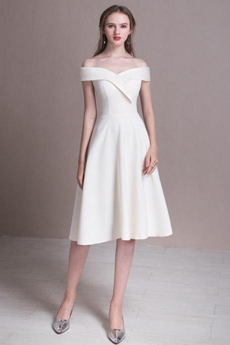 Off Shoulder Evening Dress, Simple Party Dress, White Prom Dress,cute Graduation Dress,custom Made