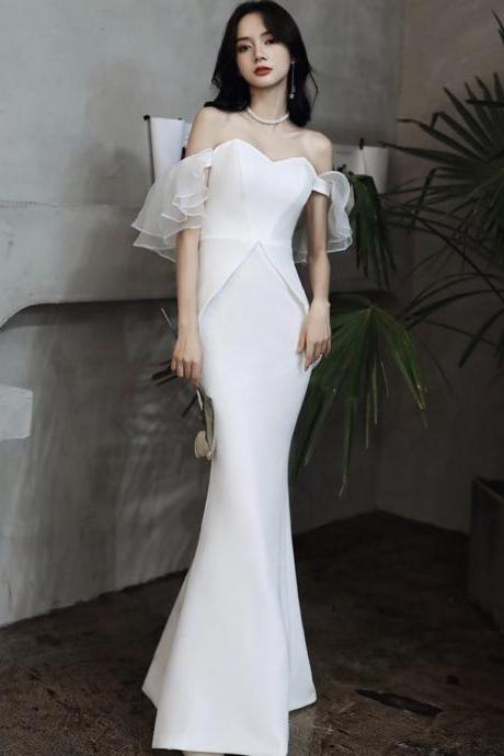 Off Shoulder Wedding Dress, White Bridal Dress, Satin Mermaid Wedding Dress,custom Made