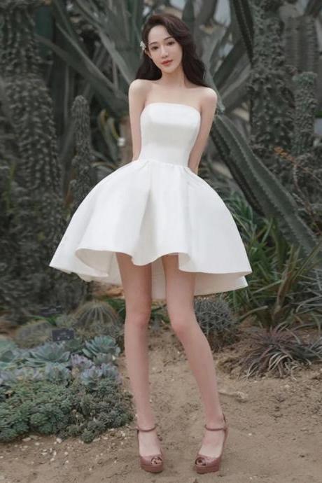 Strapless Evening Dress, Simple Party Dress, White Homecoming Dress,cute Graduation Dress,custom Made