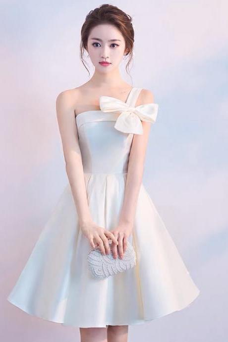 One Shoulder Evening Dress, Simple Party Dress, White Homecoming Dress,cute Graduation Dress,custom Made