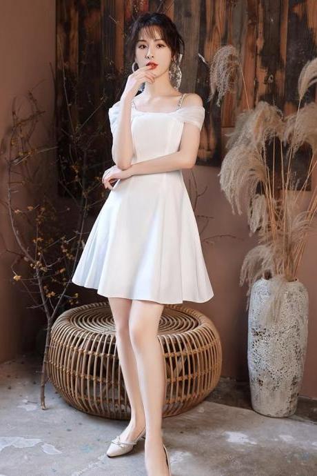 Spaghetti Strap Evening Dress, Simple Party Dress, White Homecoming Dress,cute Graduation Dress,custom Made
