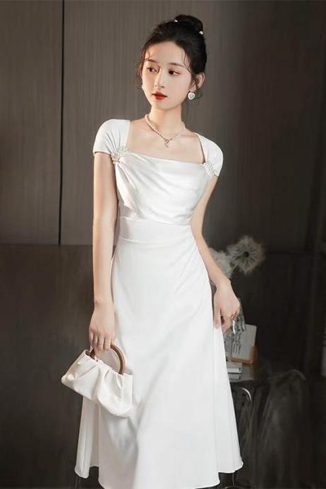 Off Shoulder Evening Dress, Simple Party Dress, White Homecoming Dress,cute Graduation Dress,custom Made