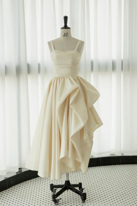 Spaghetti Strap Evening Dress,cute Graduation Dress,fairy Prom Dress,white Party Dress,custom Made