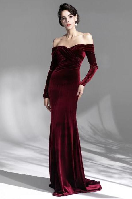 Long Sleeve Evening Dress,burgundy Prom Dress ,long Sleeve Party Dress,sexy Bodycon Dress,custom Made