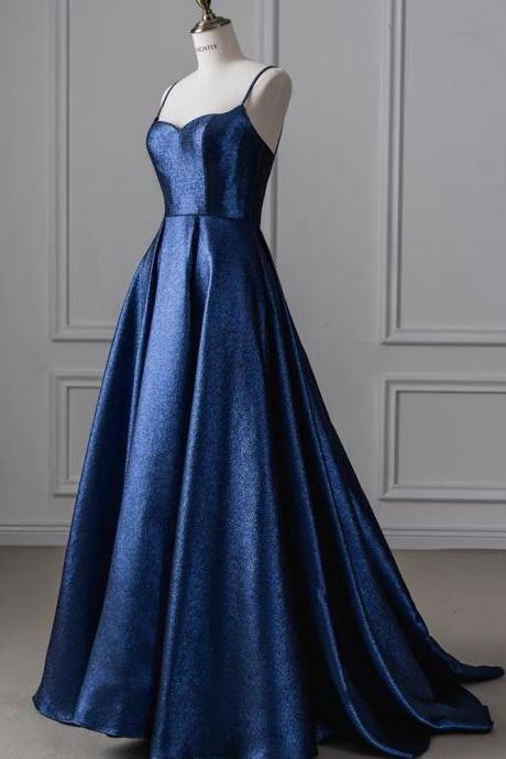 Blue Evening Dress,spaghetti Strap Shiny Prom Dress,light Luxury Party Dress, Sexy Haute Couture Dress,custom Made
