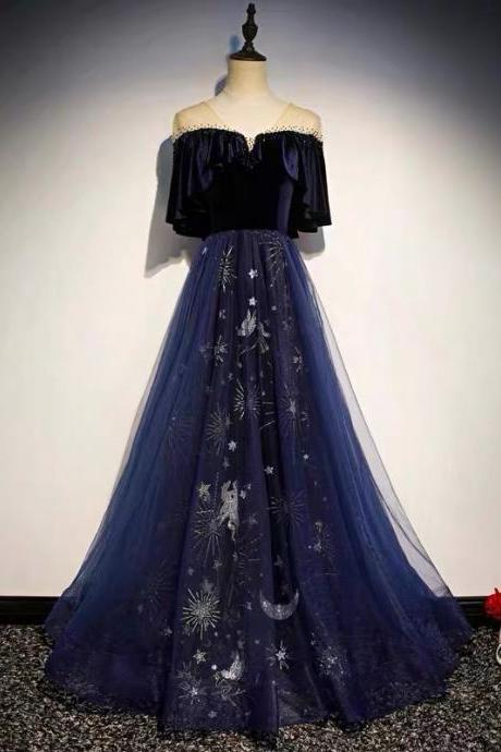 Navy Blue Formal Dress,elegant Prom Dress, V-neck Evening Dress,noble Party Dress,custom Made