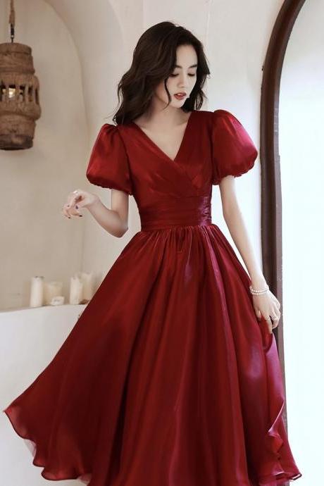 Sweet Red Dress, V-neck Prom Dress ,charming Midi Dress,little Princess Dress,custom Made