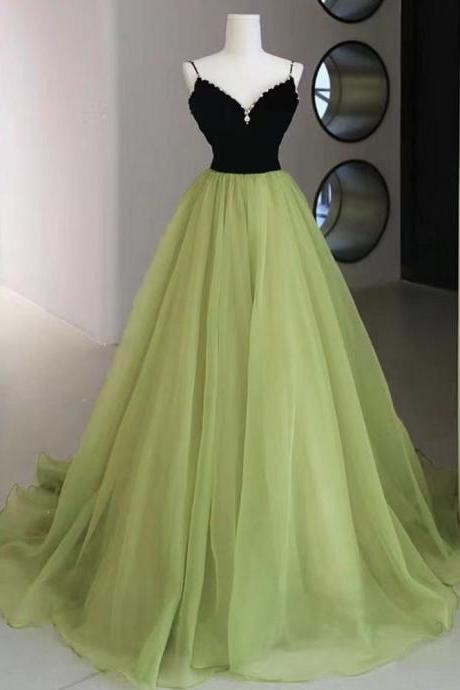 Green Prom Dress, Princess Party Dress, Spaghetti Strap Prom Dress,custom Made
