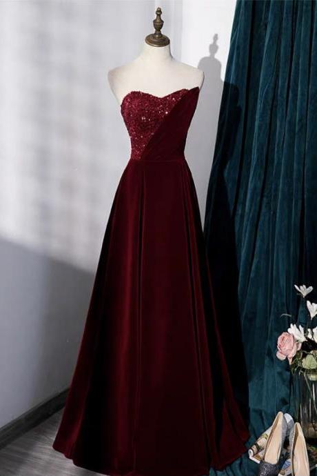 Strapless Evening Dress,red Prom Dress ,luxury Party Dress,velvet Formal Dress,custom Made