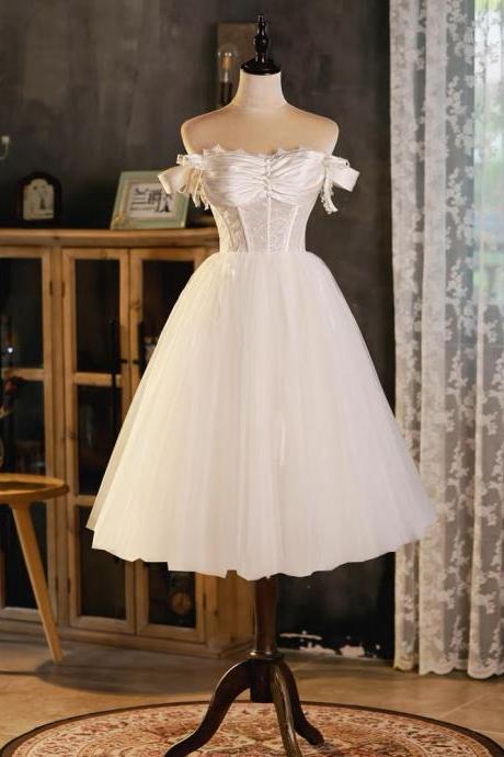 White Prom Dress, Fancy Princess Dress, Birthday Party Dress ,cute Graduation Dress,strapless Midi Dress,custom Made