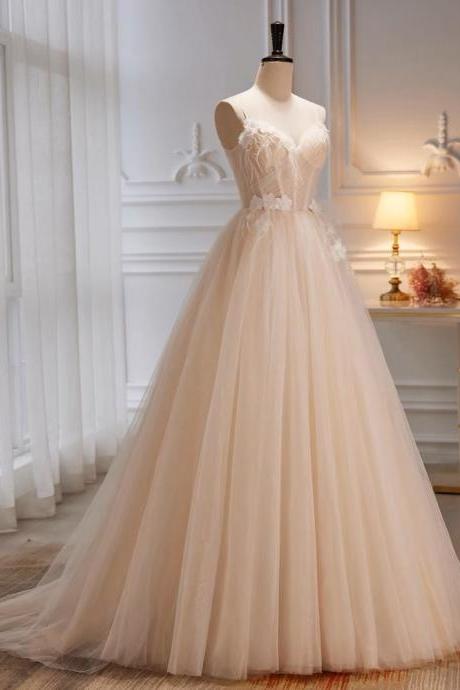 Spaghetti Strap Prom Dress,champagen Evening Dress,lace Wedding Dress,custom Made