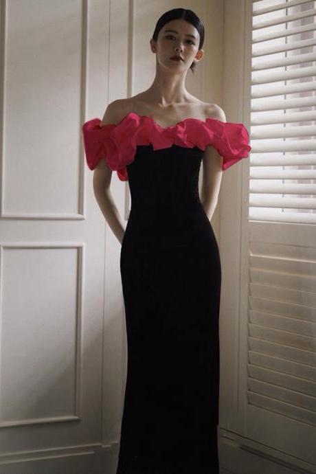 Off Shoulder Evening Dress ,black Prom Dress,sexy Boydon Dress,unique Party Dress,custom Made