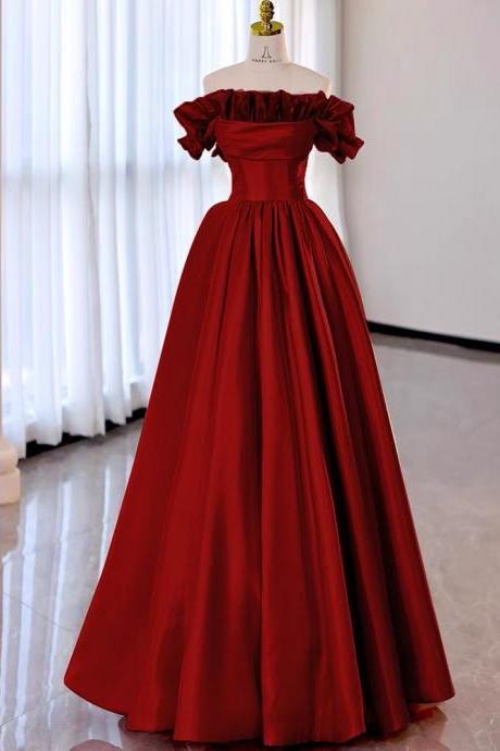 Red Evening Dress, Charming Party Dress, Off-shoulder Satin Prom Dress,cute Party Dress,custom Made