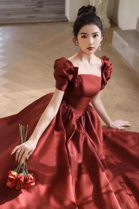 Burgundy Evening Dress, Chic Party Dress, Off-shoulder Prom Dress,cute Princess Dress,custom Made
