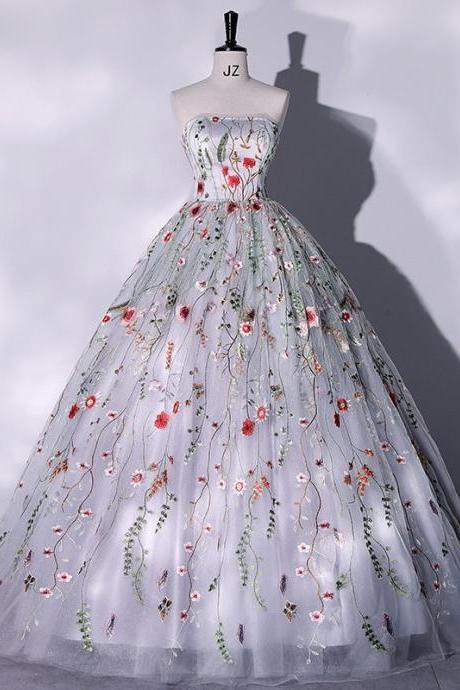 Strapless Prom Dress,fairy Evening Dress,floral Party Dress,custom Made