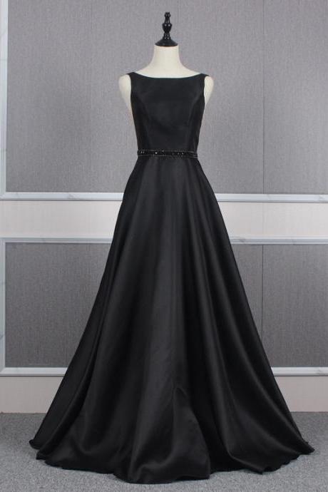 O-neck Evening Dress, Formal Party Dress, Black Wedding Guest Dress,bride Monther Dress,satin Formal Dress,custom Made