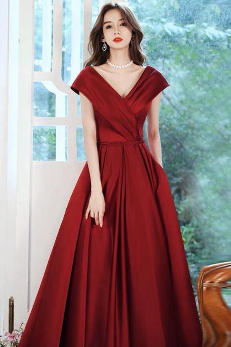 V-neck Evening Dress ,red Prom Dress,charming Party Dress With Pocket,custom Made