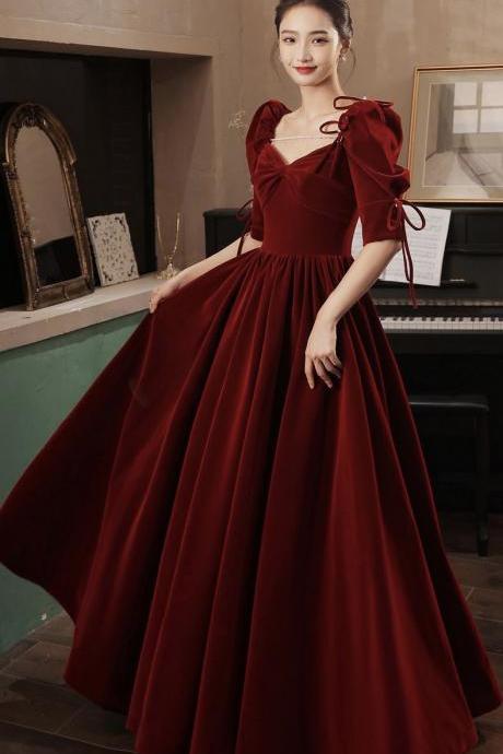 Long Sleeve Party Dress, Velvet Burgundy Dress ,cute Evening Dress,custom Made