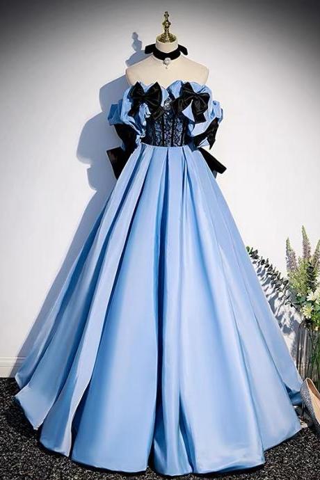 Blue Evening Dress,luxury Party Dress, Satin Prom Dress,princess Prom Dress,vintage Dress,custom Made