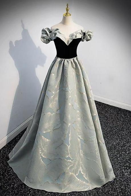 Couture Prom Dress, Chic Jacquard Dress,off Shoulder Party Dress,vintage Gray Dress,custom Made