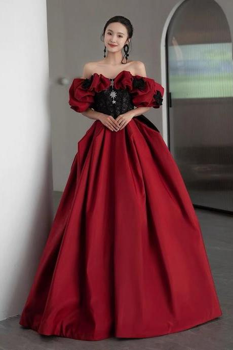 Red Evening Dress,luxury Party Dress, Satin Prom Dress,princess Prom Dress,vintage Dress,custom Made