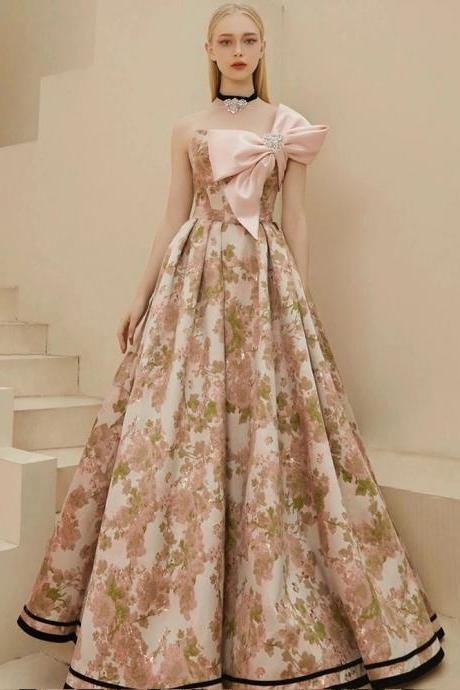 One Shoulder Evening Dress, Haute Couture Birthday Dress, Luxury Wedding Dress, Vintage Floral Dress,custom Made
