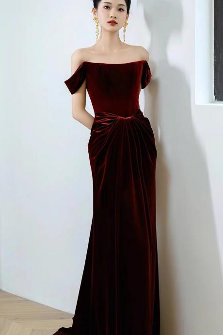 Off Shoulder Party Dress, Velvet Dress ,red Evening Dress,vintage Dress,custom Made