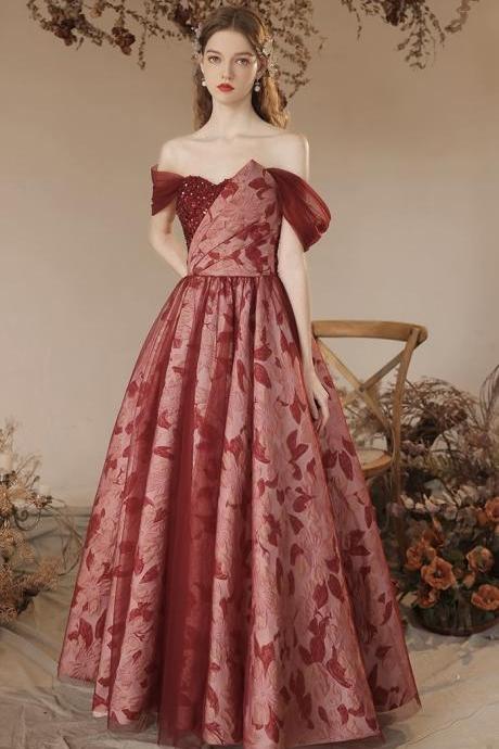 Strapless/off Shoulder Bridal Gown, Red Floral Dress , Vintage Glamour Prom Dress ,custom Made