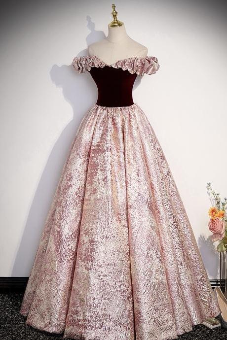 Off Shoulder Prom Dress, Pink Party Dress , Vintage Jacquard Party Dress,custom Made