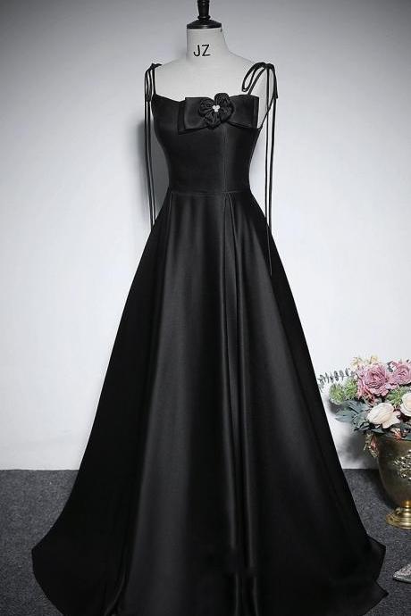 Black Party Dress,satin Evening Gown,spaghetti Strap Prom Dress ,custom Made