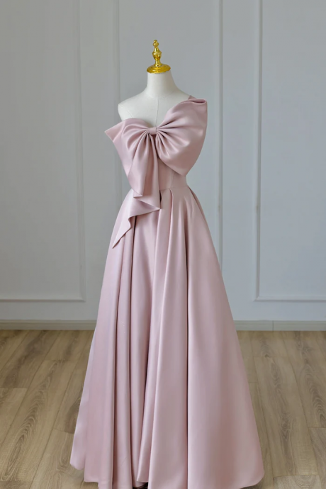 Blush Pink Satin Bow Gown