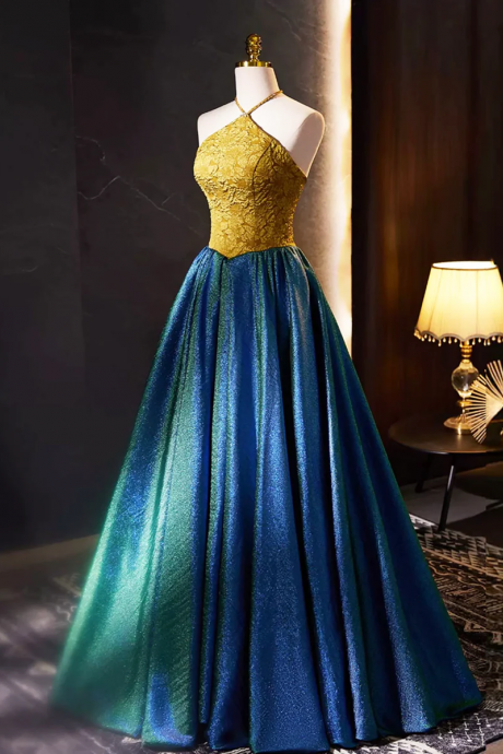 Opulent Gold And Midnight Blue Evening Gown