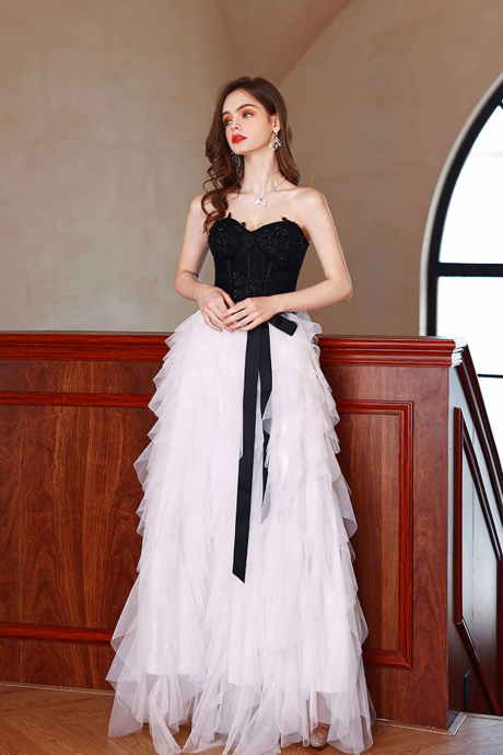 White A Line Tulle Long Prom Dress White Tulle Formal Party Dress