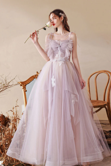 Unique Sweetheart Neck Tulle Lace Long Prom Dress, Tulle Formal Evening Dress