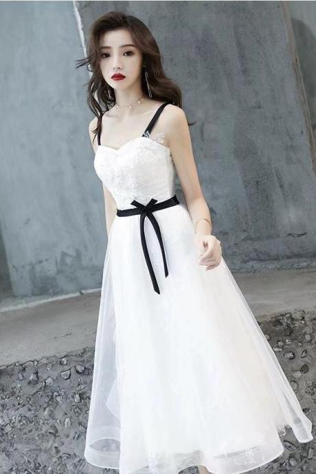 White Short Straps Party Dress Graduation Dress, White Homecoming Dresses