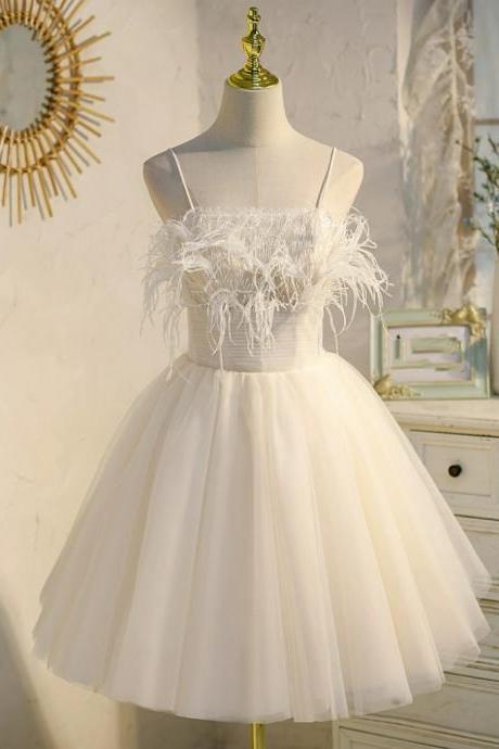 Beautiful Ivory Tulle Short Straps Party Dress Homecoming Dresses, Cute Prom Dress