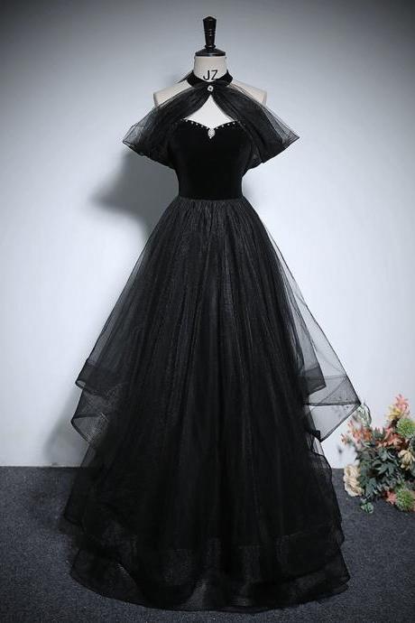 Luxury Evening Dress, Halter Neck/strapless Evening Dress, Black Unique Prom Dress