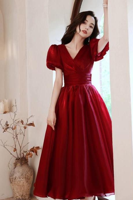 Red Evening Gown, Sweet Homecoming Dress,v-neck Prom Dress,cute Midi Dress