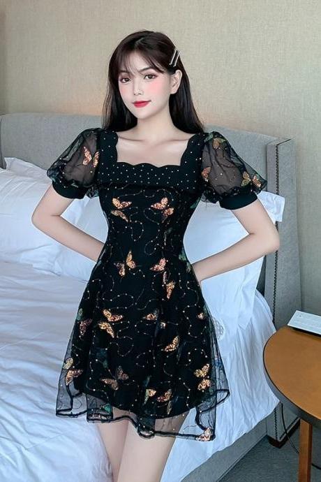Little Black Dress, Short Sleeved Fairy Butterfly Sequin Dress