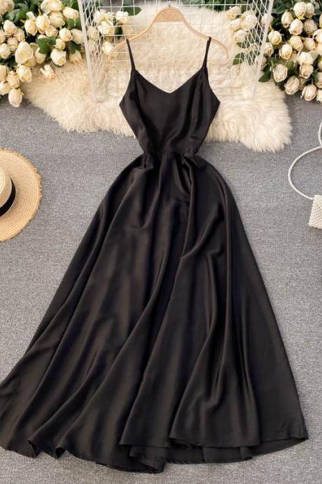 Sexy Long Dress, Backless Spghetti Strap Dress,black Dress