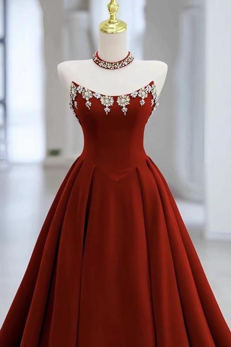 Long Train Wedding Dress, Strapless Dress, Red Dress