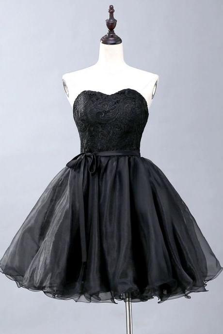 Black Dress,strapless Prom Gown,lace Homecoming Dress