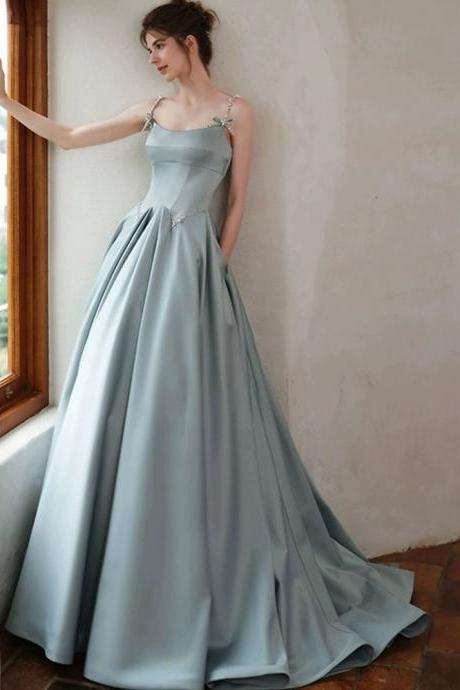 Blue Evening Dress, Fairy Princess Dress, Spaghetti Strap Party Dress