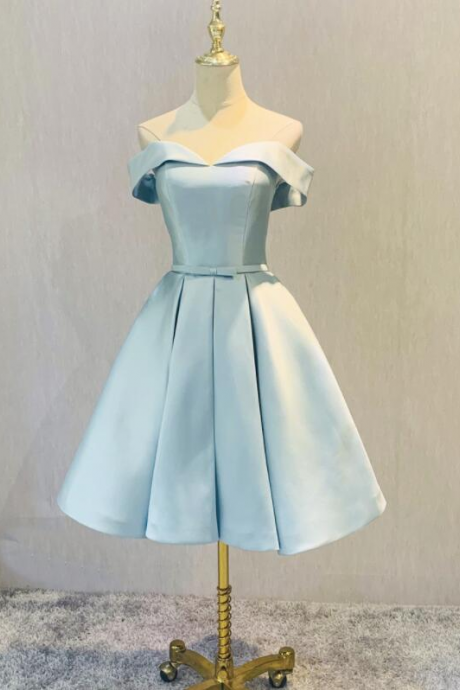 Simple Short Light Blue Satin Homecoming Dress Fashionable Short Prom Dress